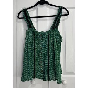 Anthropologie Sleeveless Tank Top Women 8 Green Blue Tie Lace Crochet Preppy